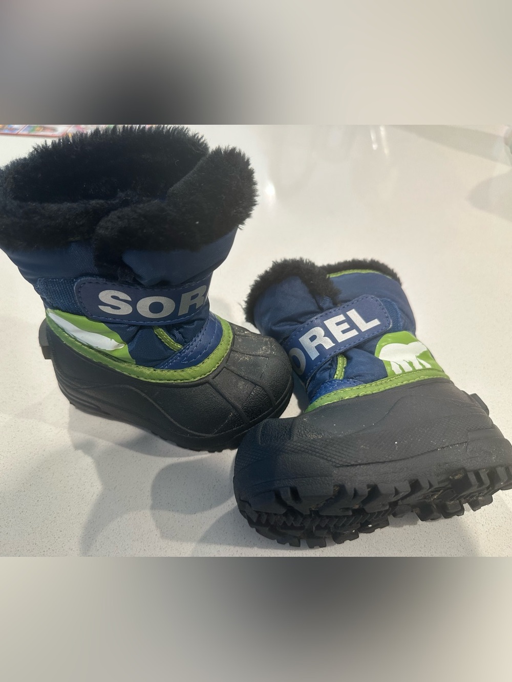 Sorel Kids Navy and Lime Winter Boots
